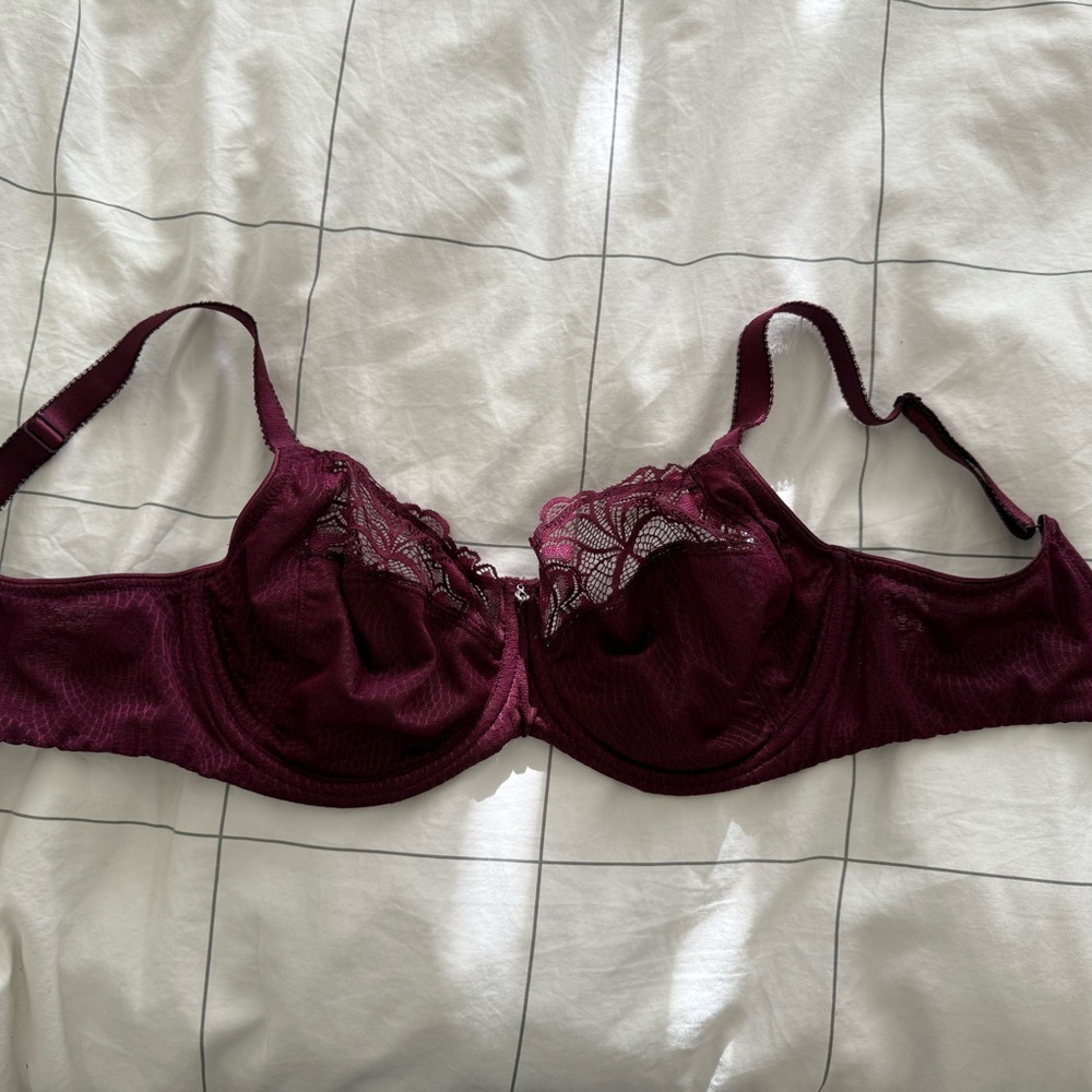 Fantasie Burgundy Lace Underwire Bra, size 32G